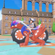 A trainer rides Koraidon's motorcycle form in Pokémon Scarlet.